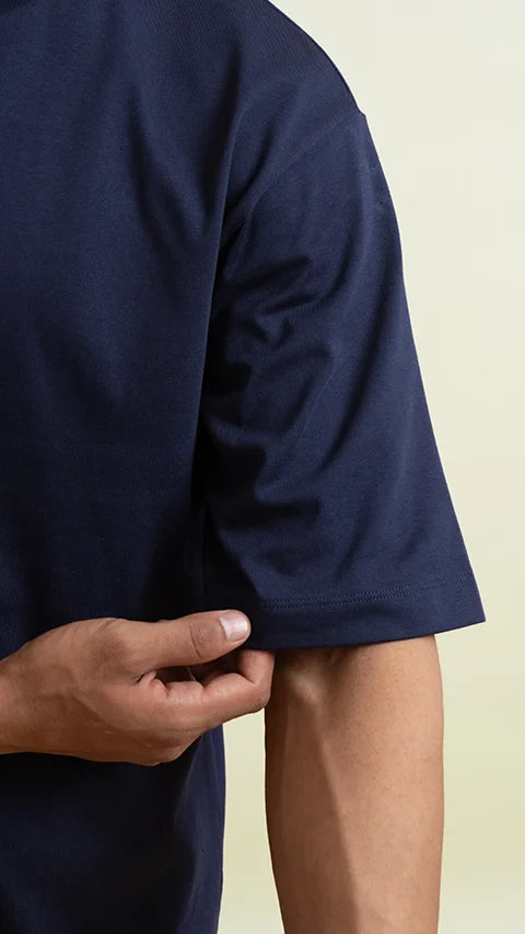 Navy Oversized T-Shirt Premium 260 GSM French Terry Cotton
