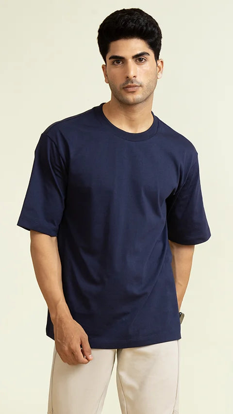 Navy Oversized T-Shirt Premium 260 GSM French Terry Cotton